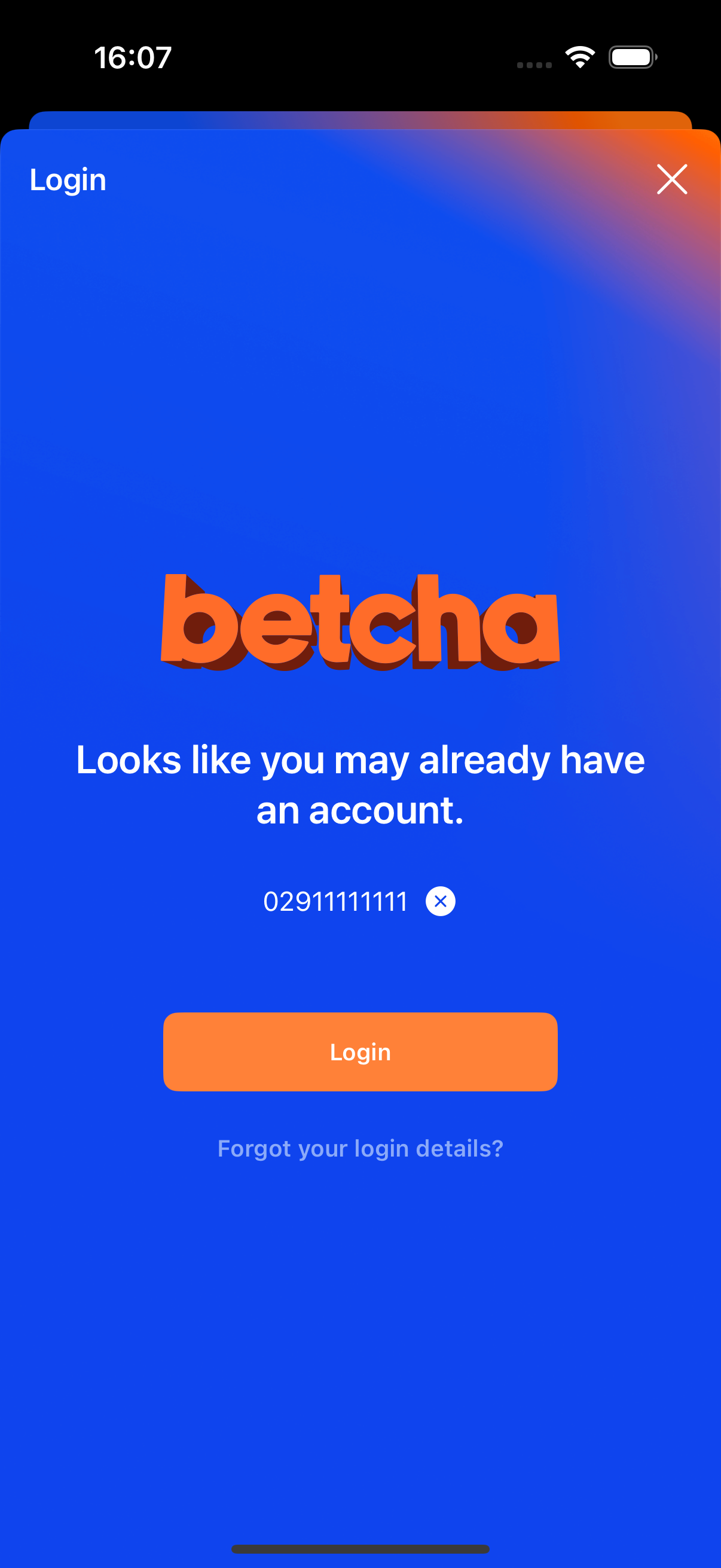 betcha Landing Course Correction Screen
