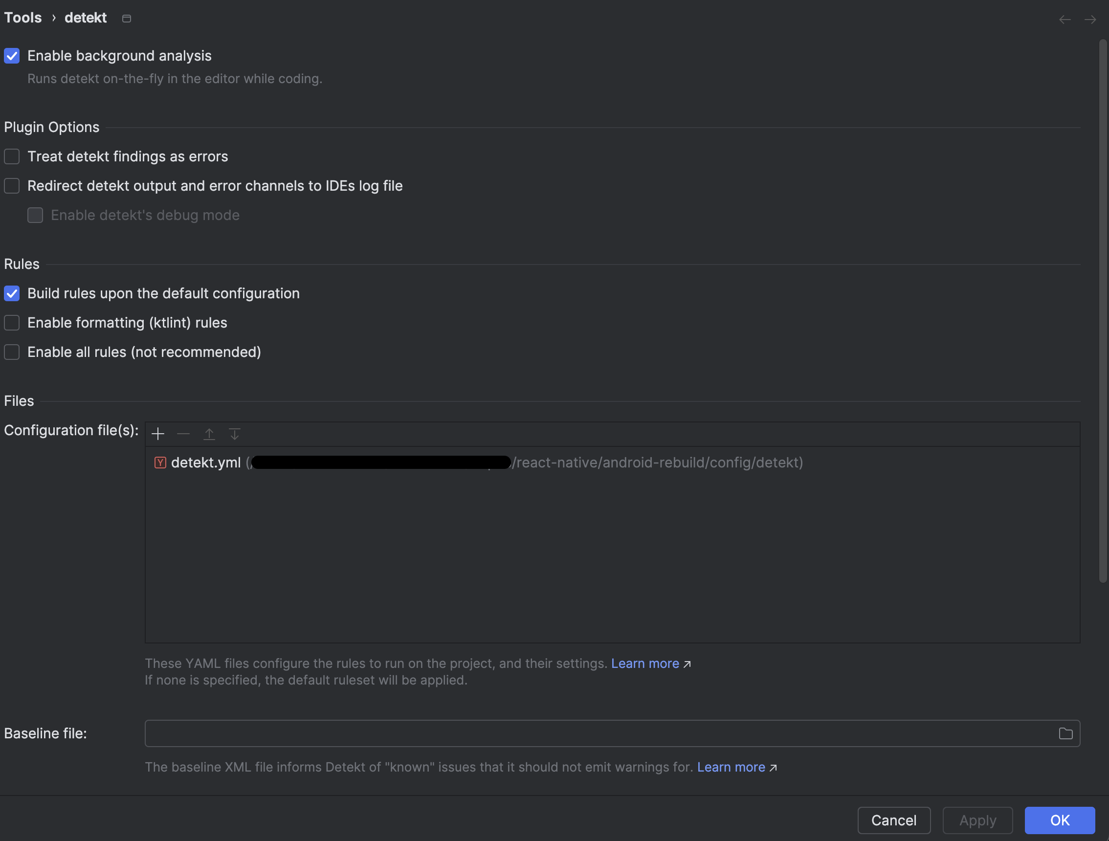 Detekt plugin config screenshot