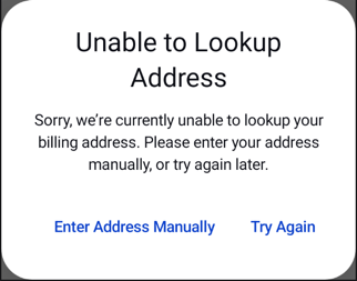 Unable to lookup address dialog