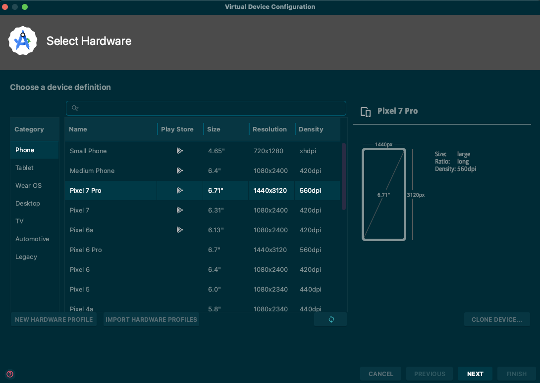Select Android Device Type