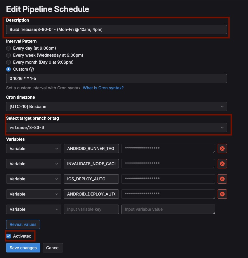 edit pipeline schedule